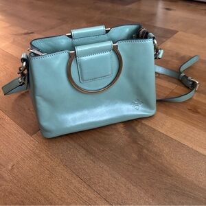 Patricia Nash Empoli Satchel Sage Green Leather Crossbody Purse Bag EUC